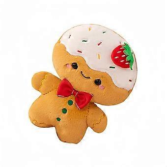 Soft Cartoon Gingerbread Plush Toy Doll with Strawberry Cream Design  Stuffed Holiday Decoration, Cute Christmas Cookie Figure for Kids, Festive Seaso