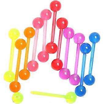 KATEA Langue Anneaux Barbell Mamelon Bars 12Pcs Glow in The Dark 14G Bioflex Acrylique ou Acier inoxydable Piercing Rings Bijoux