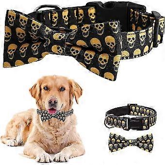 XYCY-Funny Skull Design Dog Collar Bow Tie Dog Collar Adjustable Collar Dog Collar Suitable for Halloween, Dog Party, Pet Photo Shoot.