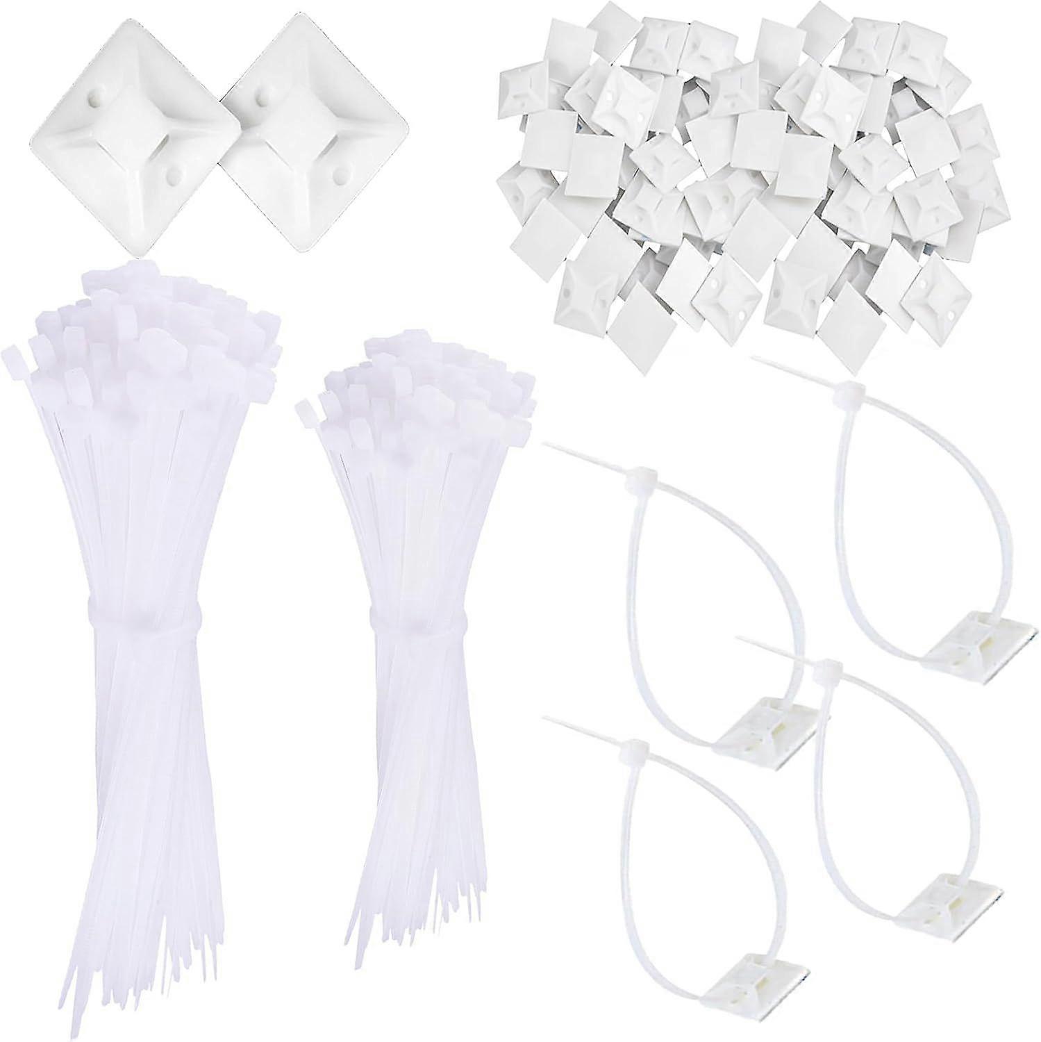 200Pcs White Cable Ties Set,Cable Ties Adhesive Mounts