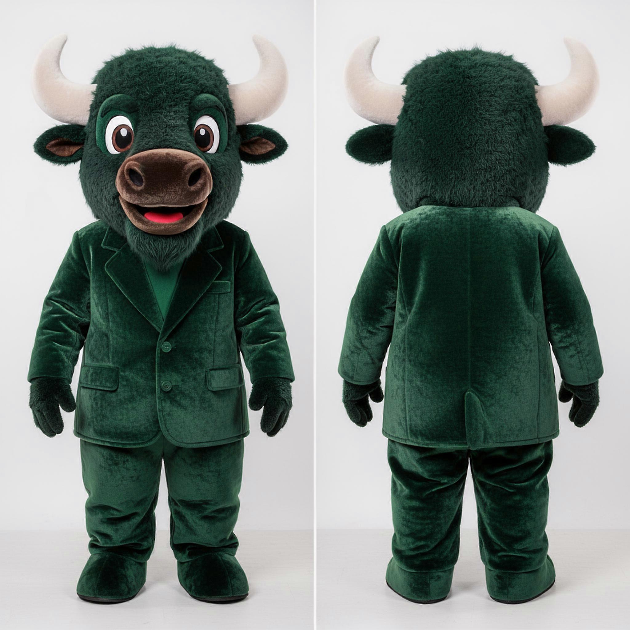 MASTICOT Forest Green Velvety Bison Mascot
