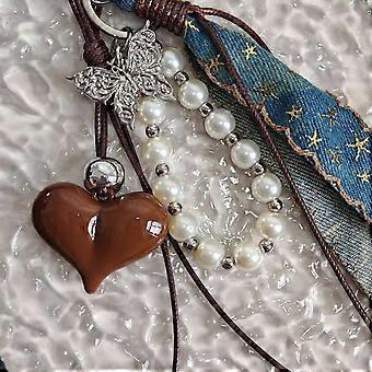 Handmade Denims Pendant With Braided Cord Designs Unique Butterfly Heart Keychain compatible with Women Gift Multicolor