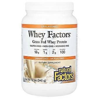 Natural Factors, Whey Factors, Proteína de suero alimentada con pasto, sin sabor, 12 oz (340 g)