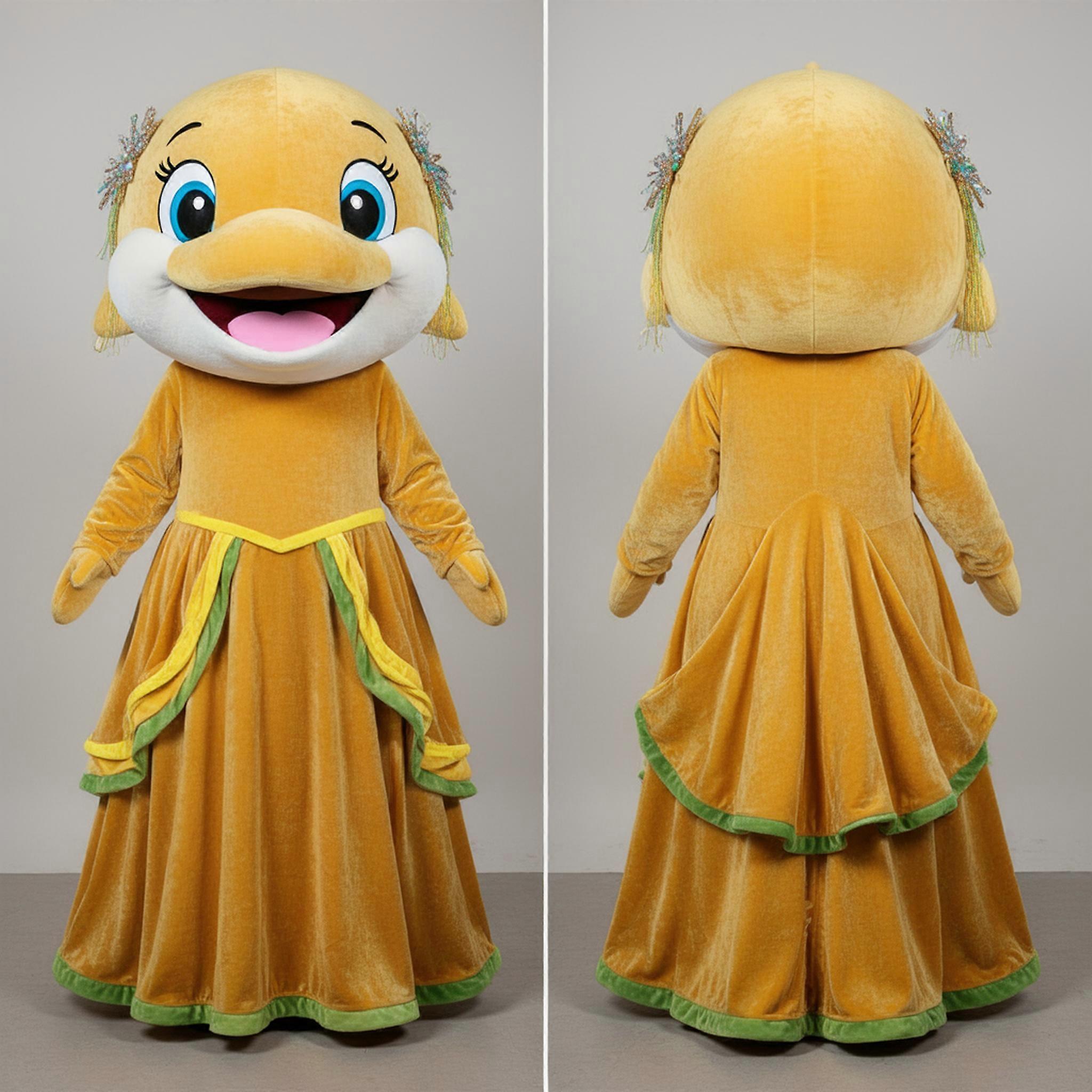 MASTICOT Golden Flowing Whale Mascot