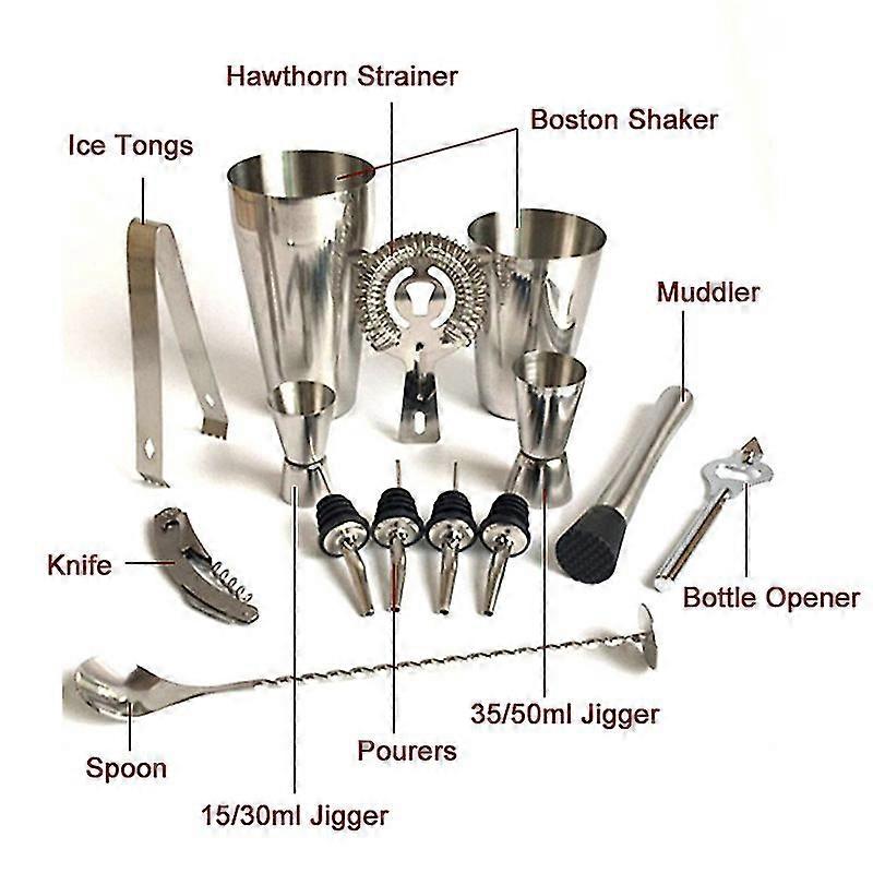 13pcs Cocktail Shaker Set Mixer Martini Spirits Maker Bar Strainer Bartender Kit 800ml