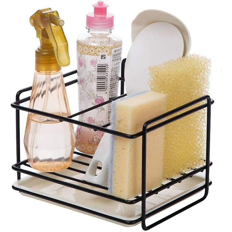 Orte Sponges Kitchen Sink Storage Iron Sponge Holder Basket Utensil Holder Cleaning Cloth and Brushes Dish Soap Holder Soap Holder(Black)