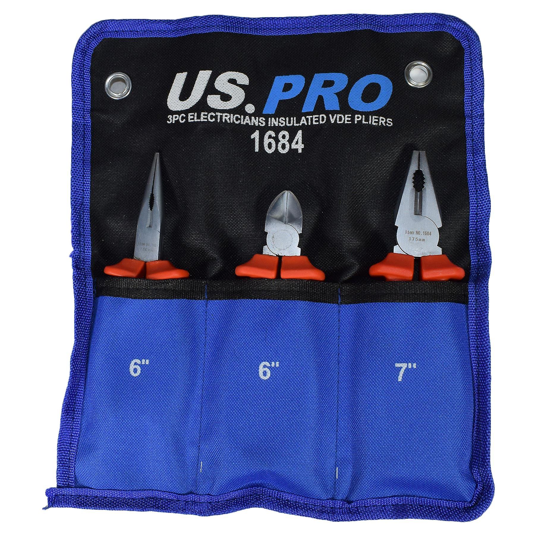 VDE Insulated Electrical Electricians Plier Set Cutters Combo Long Nose 3pc 