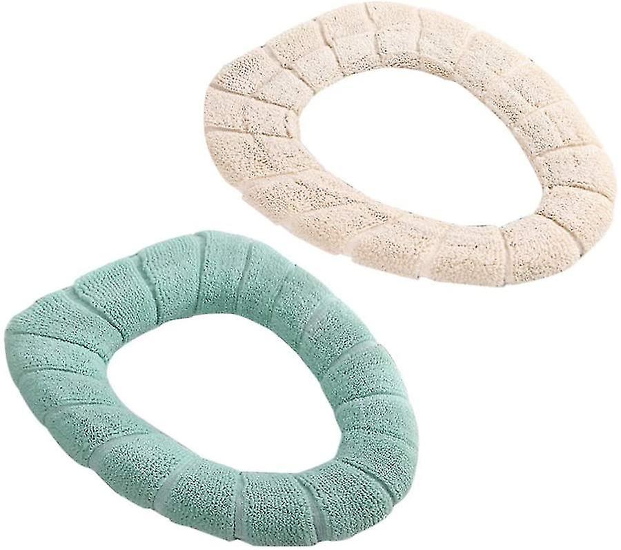 2pcs Bathroom Soft Plush Thicker Warmer Stretchable Washable Seat Cover Pads