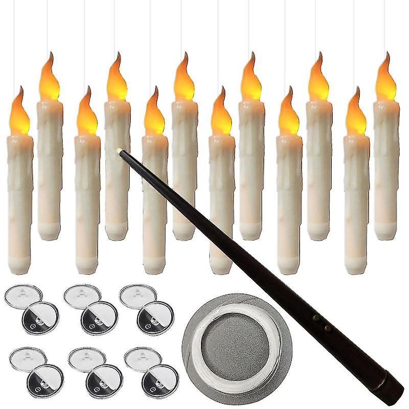 Floating Candles With Wand Remote Control, 12 Pack Led Flameless Flickering Stick Candles Battery Operated Magic Stick Floating Candle Compatible With