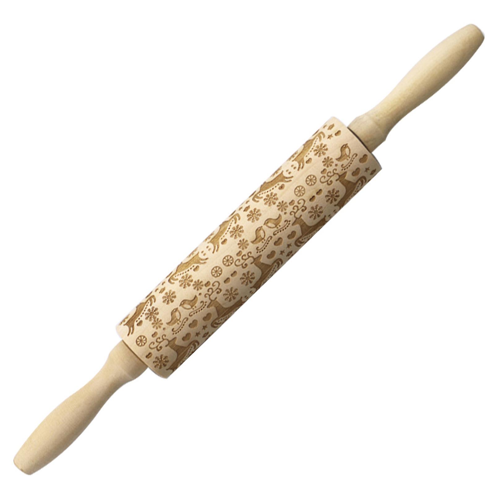 Wooden Embossing Rolling Pin for Christmas Non-Slip Barking Rolling Stick for Kitchen Use