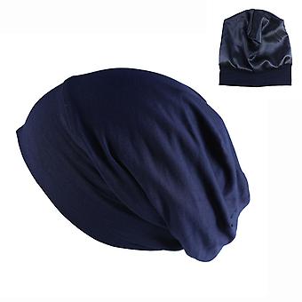 Satin Lined Bonnet Sleep Cap Adjustable Stay On All Night Hair Wrap Cover Slouchy Beanie For Curly Hair Protection
