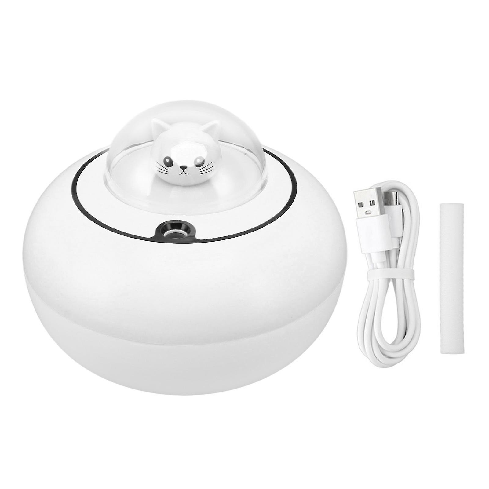 Mini Humidifier Cute Cat Sculpture Portable Quiet Desktop Air Humidifier for Home Office USB Plug in White