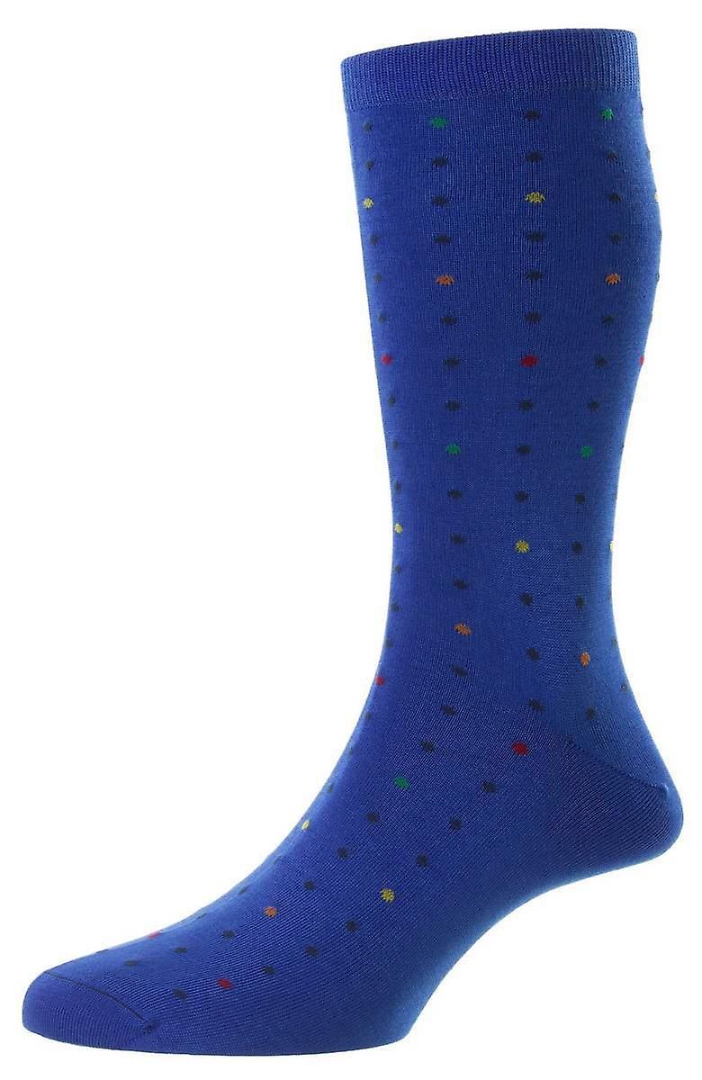 Pantherella Shelford New Spot Fil D'Ecosse Socks - Sapphire Blue