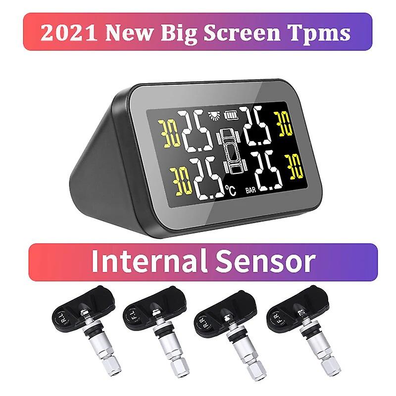 2021 New Big Screen Tpms Smart Car Tire Pressure Monitor System Solar Power Intelligent Adjustable Lcd Screen Wireless 4 Tire