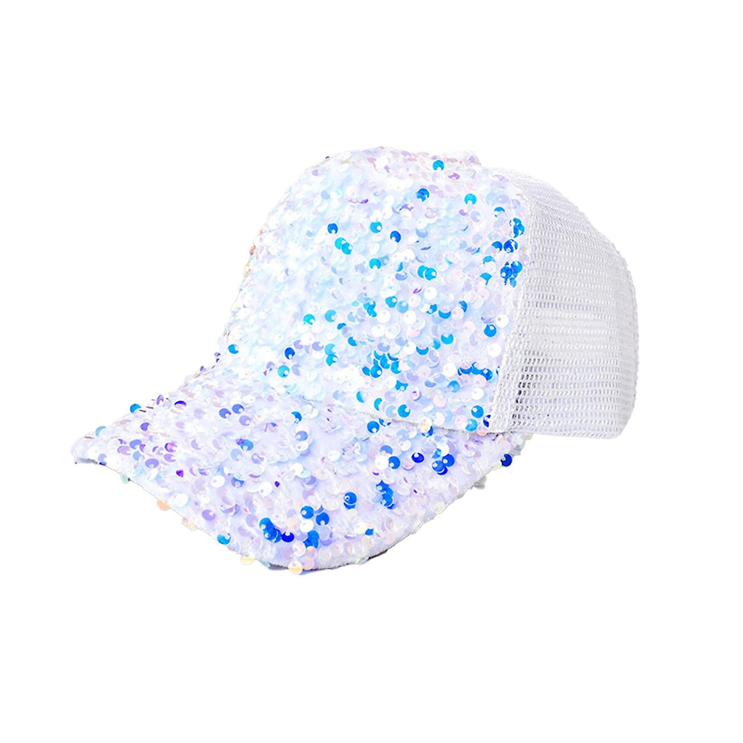 Shiny Sequins Breathable Net Stitching Extended Brim Baseball Hat Sunscreen Bright Color Stage Sun