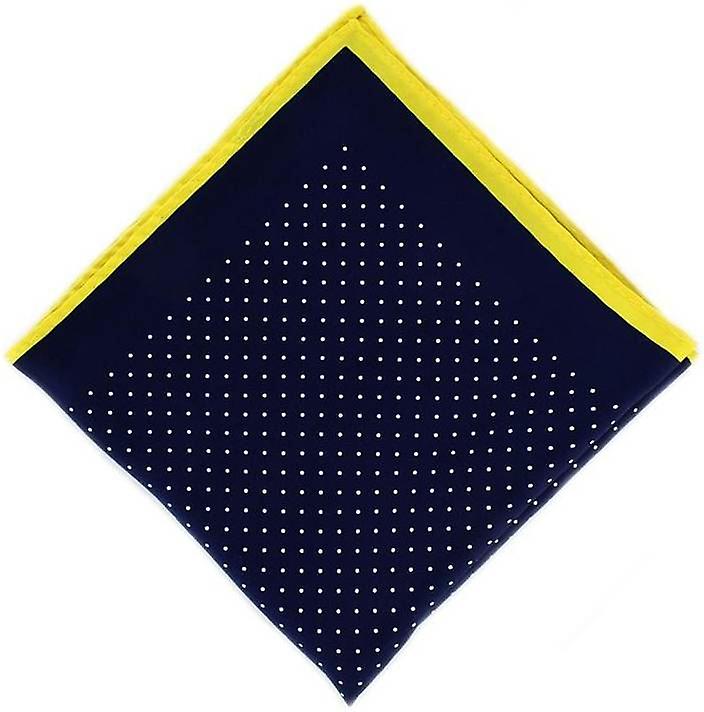 Michelsons of London Pin Dot with Border Silk Handkerchief - Navy/Yellow