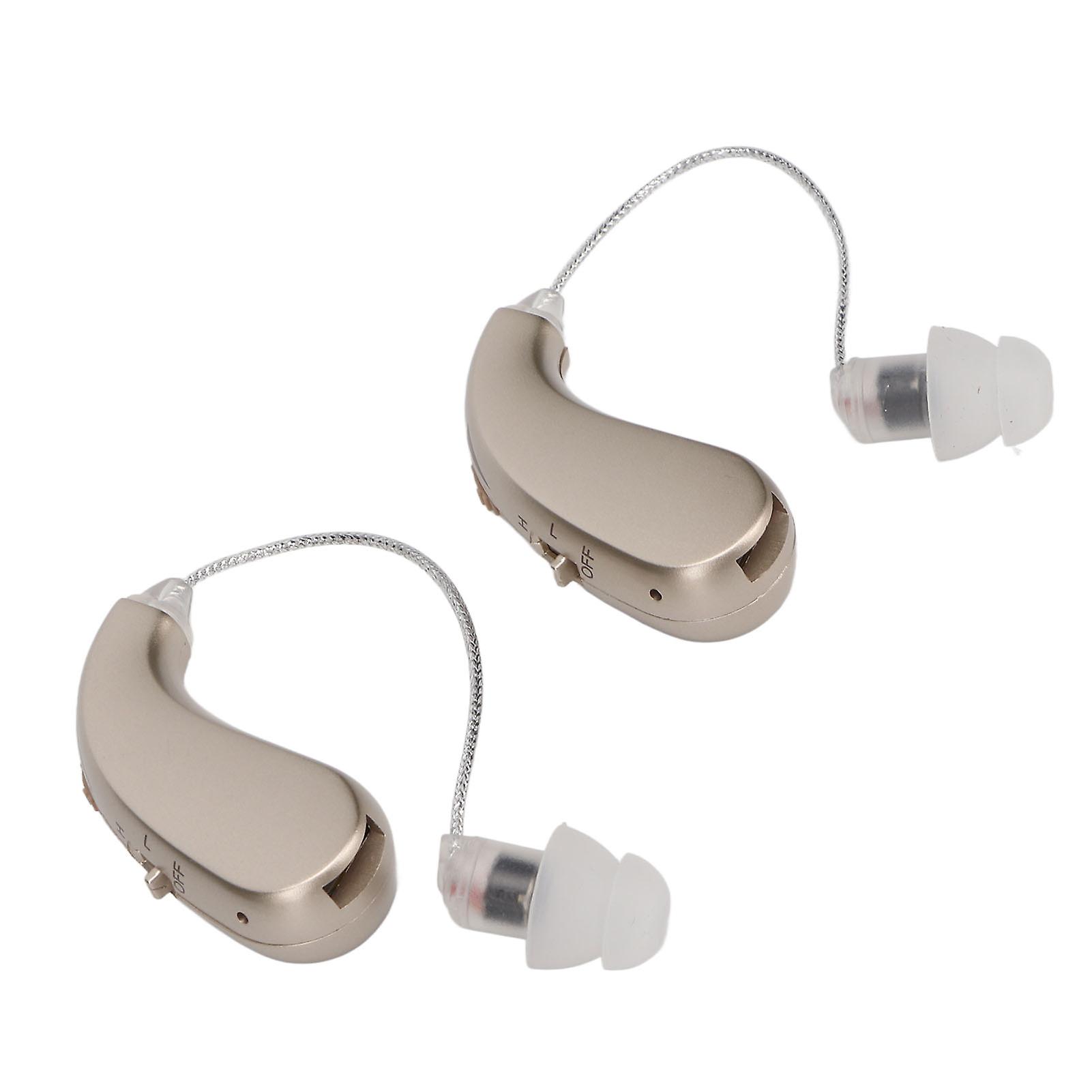 2PCS Digital Sound Enhancer Rechargeable Sound Hearing Device with Noise Cancelling for Seniors Adults Hearing Loss Silver 