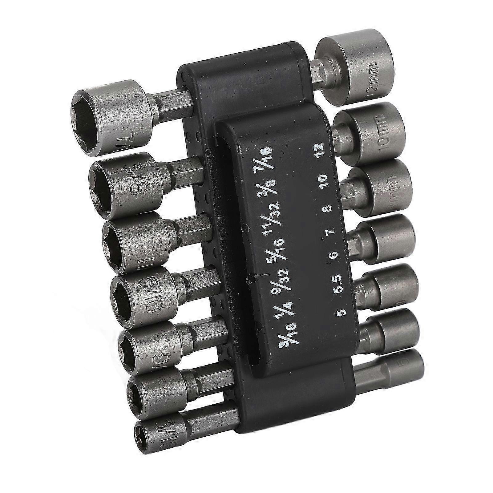 14Pcs Nuts Driver Drill Bit Chrome Vanadium Steel ABS Hex Power Socket with Storage Base