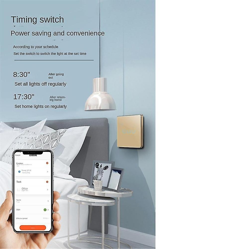 Tuya Wifi Smart Switch Touch Light Switch Zero Fire Line 1 Switch Gold