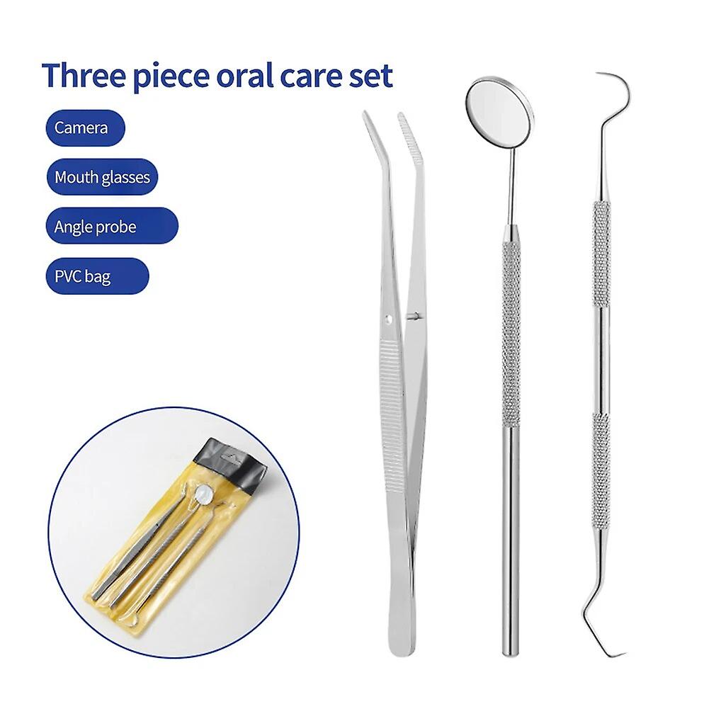 Set di 3 pezzi di strumenti dentali Set con scatola Specchio dentale Rimozione del tartaro Sonda d'oro Uncinetto Tartaro Zappa Pet Dental Oral Teeth Care ~ 14870
