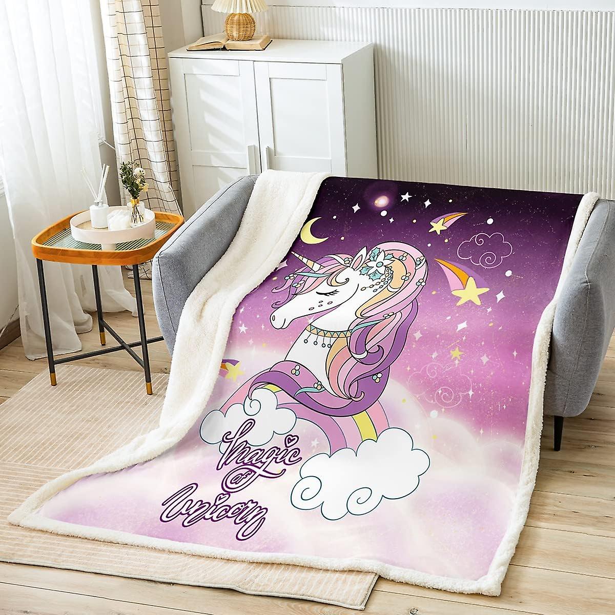 Unicorn Sherpa Blanket Cartoon Unicorn Fleece Throw Blanket for