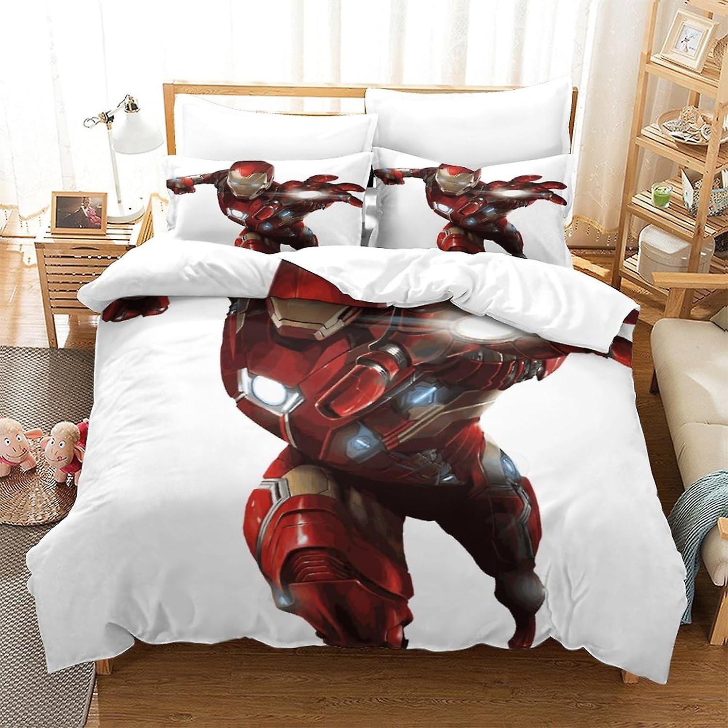 EKENOZ Iron Man Comforter Cover 3D Print Bedding Set 3 Pcs Set,Superhero Duvet Cover Set Bedspread Cover with Pillowcase Soft Microfiber Zipper Quilt 