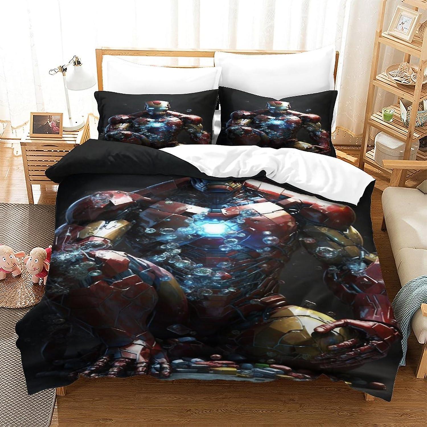 EKENOZ Iron Man Bedding Set Superhero Duvet Cover Set for 3D Printed 3 Pcs Set Soft Breathable Comforter Cover Quilt Cover with Zipper Closure Soft Mi