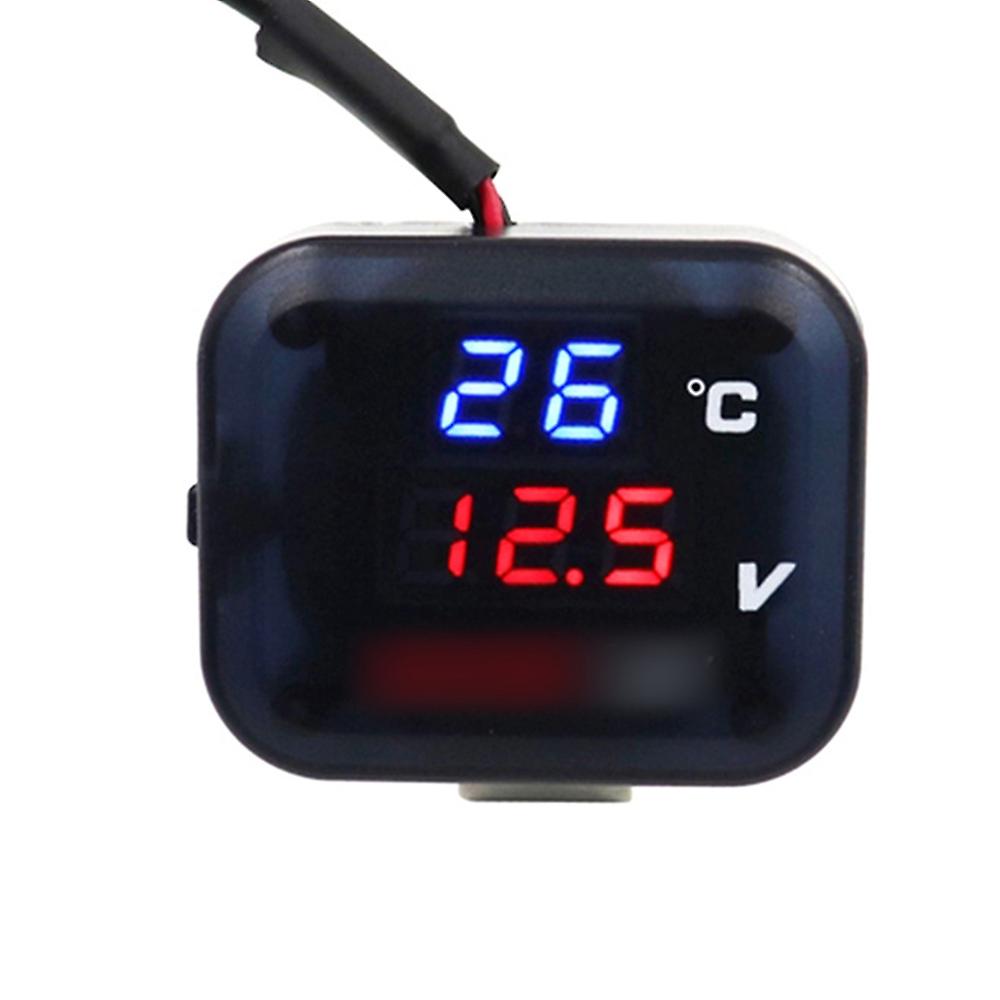 Motorcycle Digital Thermometer Voltmeter Temperature Voltage Indicator Displays with USB Charge Water Temp Meter Meter~28113