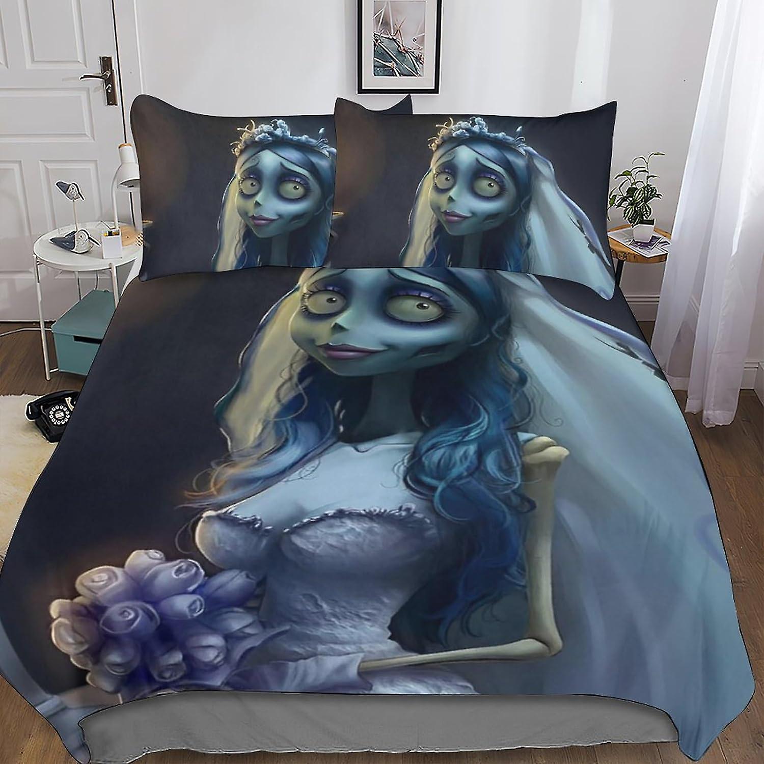 Zombie Bride 3 Pieces Duvet Cover, 3D Bedding Sets Gothic Skeleton Quilt Cover, Comforter Cover Soft Microfiber, With Pillow Cases, With Zipper for Ad