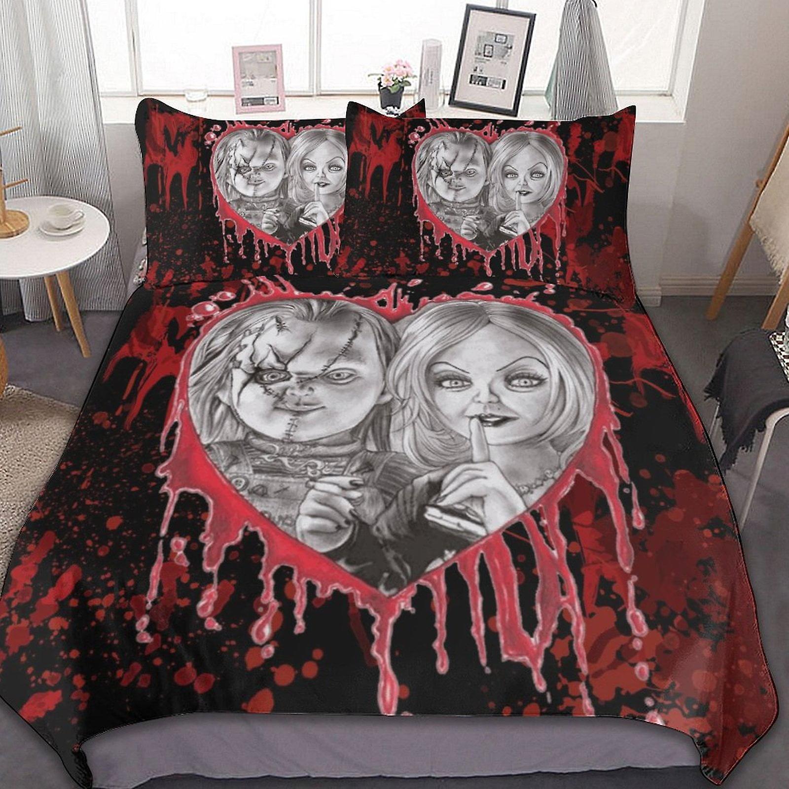 Bride of Chucky 3 Pcs Bed Sheets Set Breathable Duvet Cover with 2 Pillow Sham Soft All Seasons Bedding Set