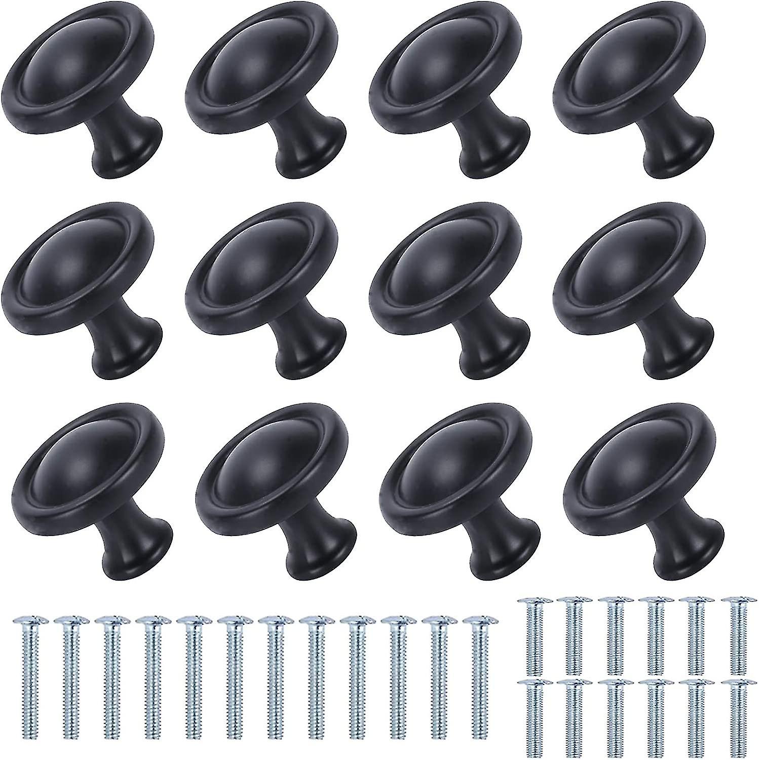 12pcs Black Cabinet Knobs Black Round Kitchen Cabinet Knobs Matt Black Drawer