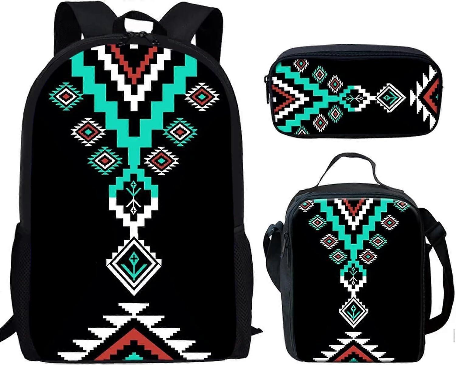 Native African Aztec Print School Bag Primary Backpack Set and Lunch Box Pencil Pouch