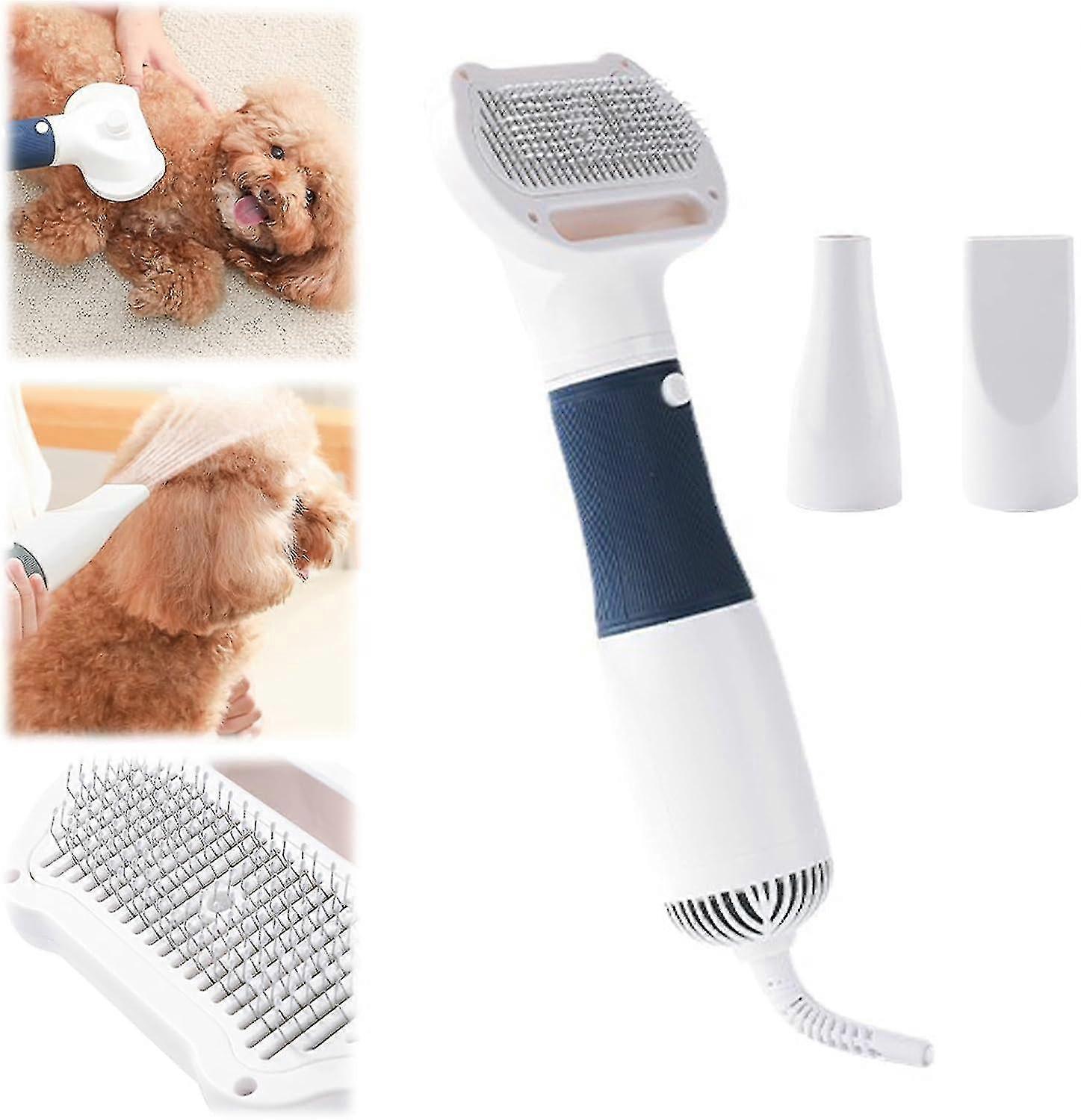 3-in-1 Blower Dog Hair Dryer with Self-Cleaning Brush and 2 Jet Types for Grooming Dogs and Puppies, 3 Levels Temperature Adjustable