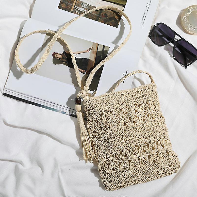 XIANRENGE קש ארוג מרובע נשים תיק כתף Crossbody Tassle תיק יד קטן תיק חוף קיץ