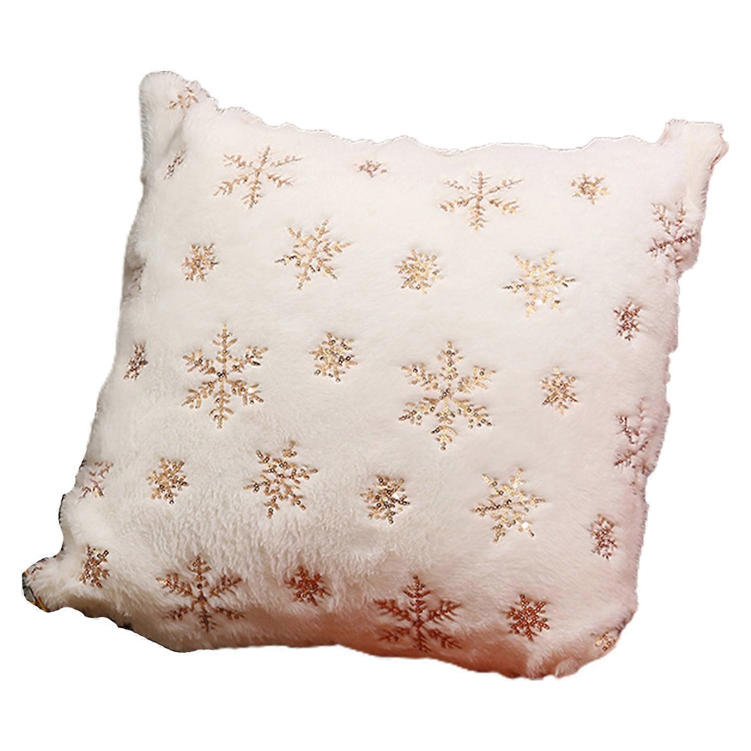 45x45CM Christmas Square Pillow Case Elegant Sequin Snowflake Fuzzy Zipper Reusable Sofa Bedroom