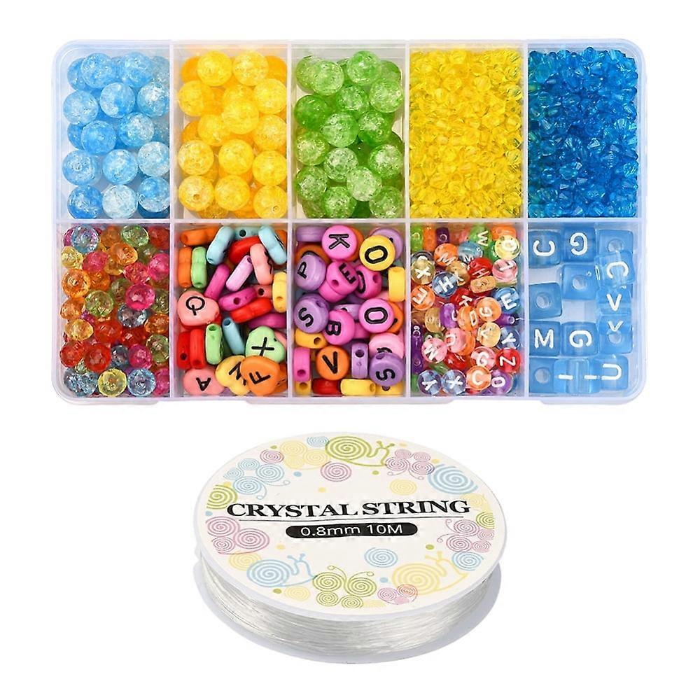 1set Transparent Opaque Acrylic Beads Horizontal Hole Mixed Letters with Elastic Crystal Thread