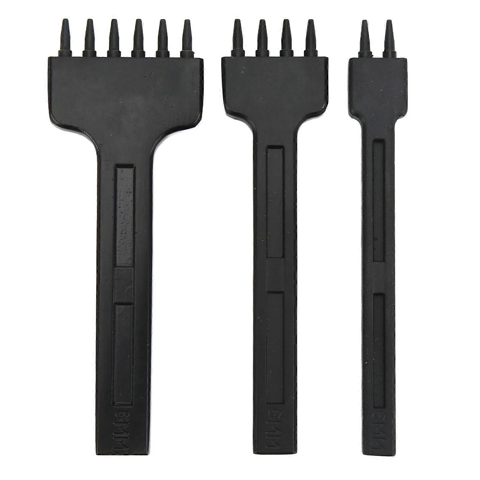 3 Pcs Leather Prong Punch Black 2 Teeth 4 Teeth 6 Teeth Round Teeth Leather Stiching Punch DIY Punching Tool Black