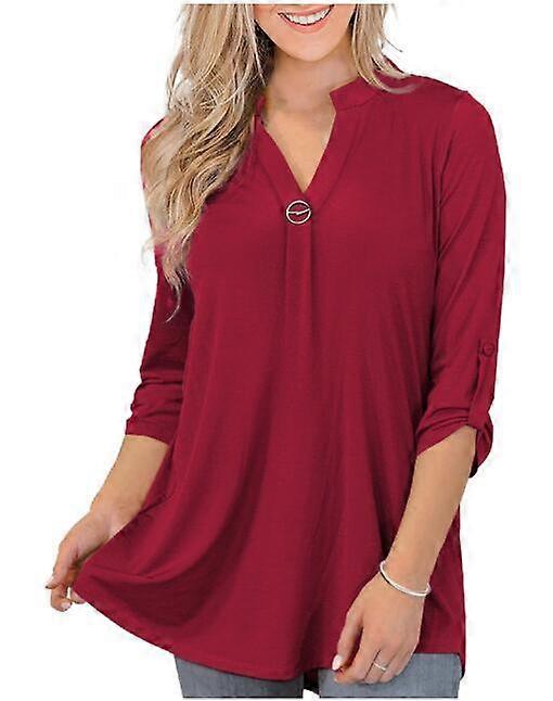 3/4 ujjú V-nyakú gomb redős női felső izzadságelnyelő kényelmes ruhák nőknek napi viselet