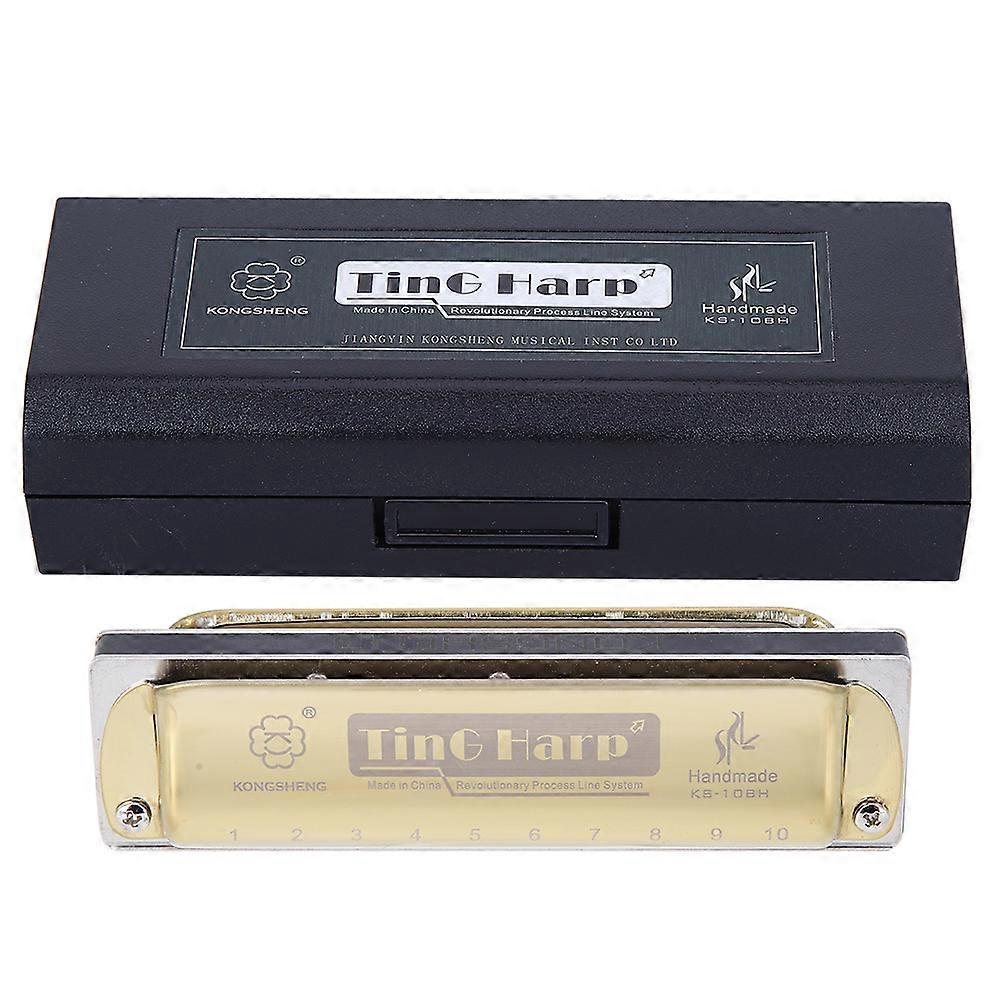 10Hole Harmonica Blues B Key Harp Wind Musical Instrument Beginner Practice KS10BHGold
