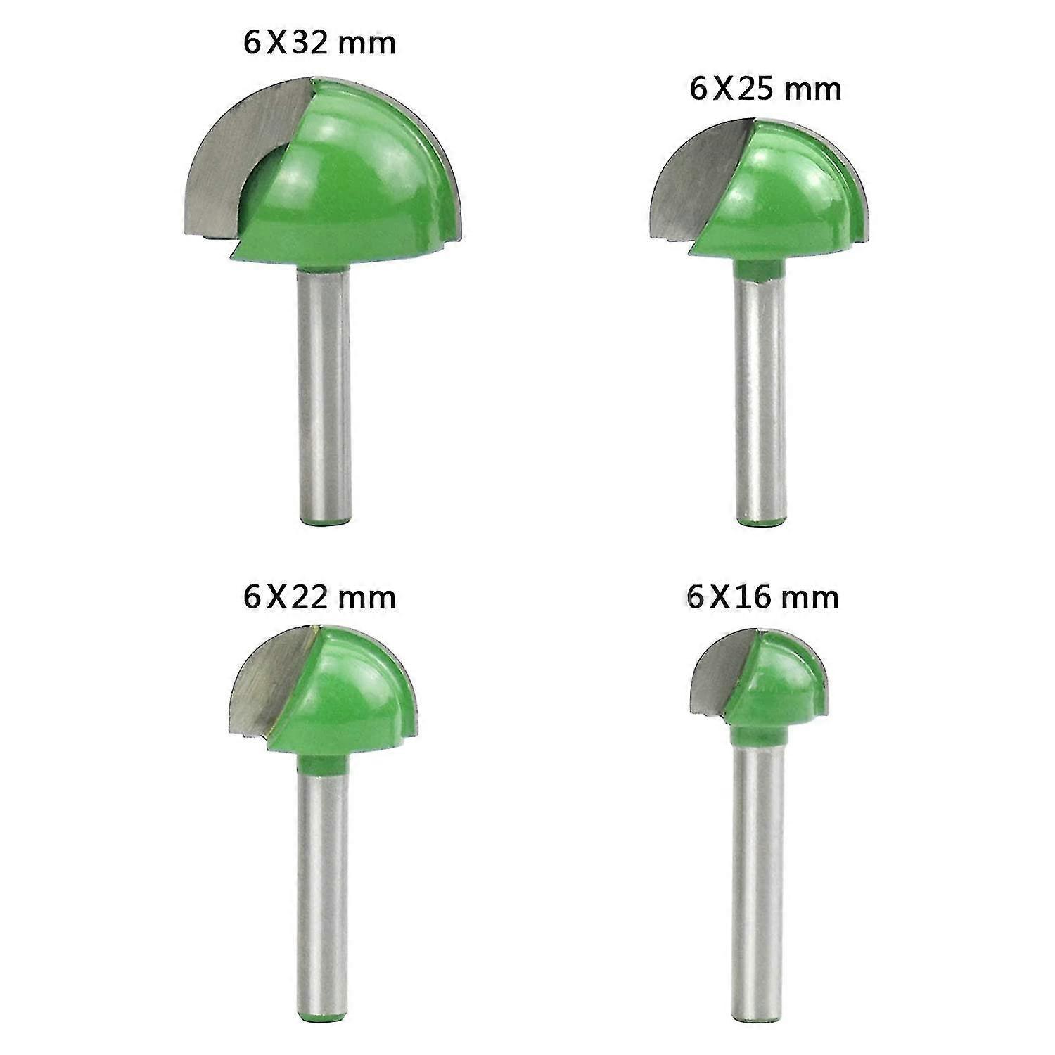 4pcs 6mm Shank Router Core Box Bits,cnc Round Groove Milling Cutter 16mm/22mm/25mm/32mm
