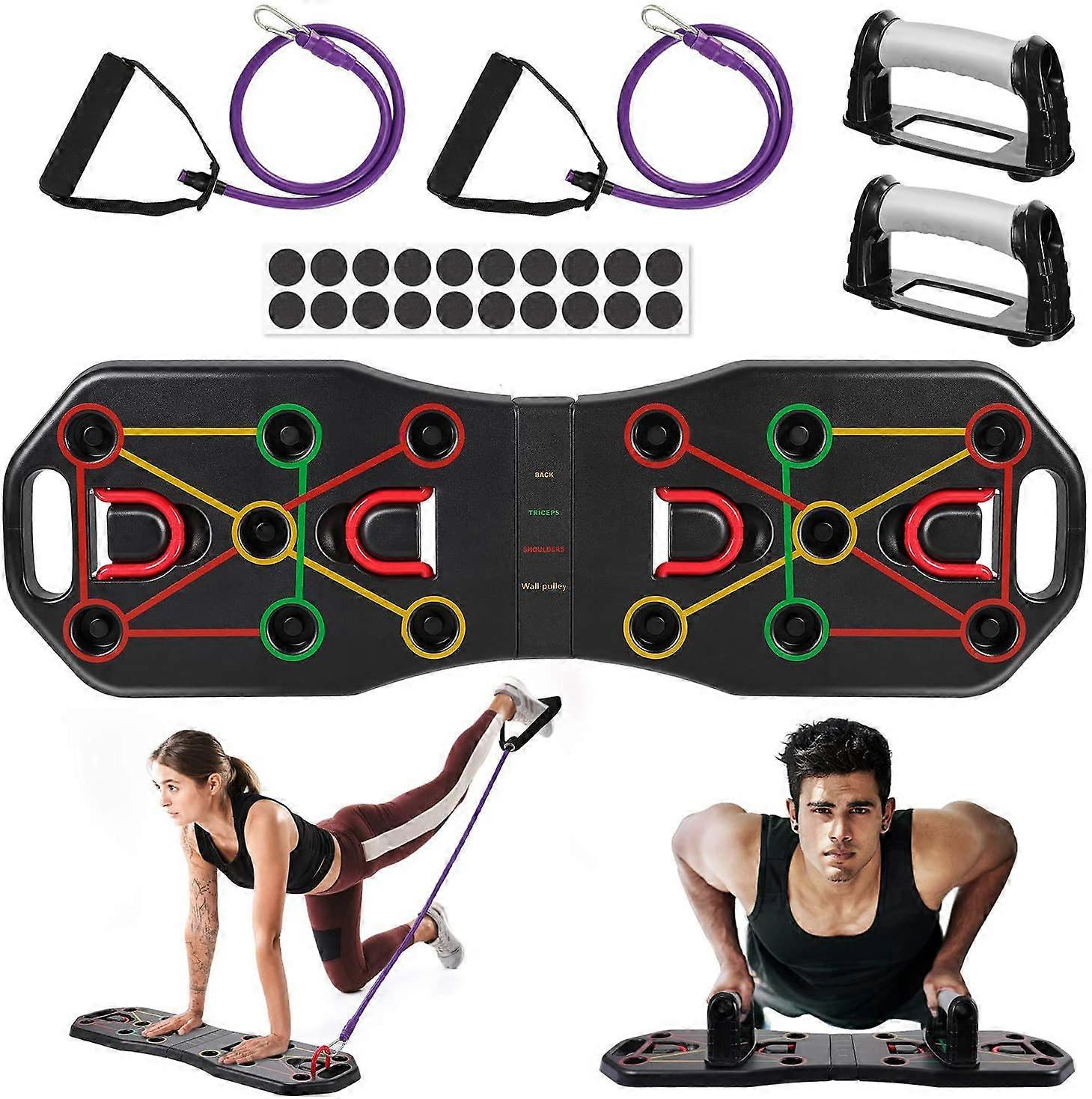 Push Up Board, 9 in 1 Foldable Muscle Board with Resistance Bands, Multifunction Home Workout Press Up Board, Gym Exercise Equipment Push-up Board for