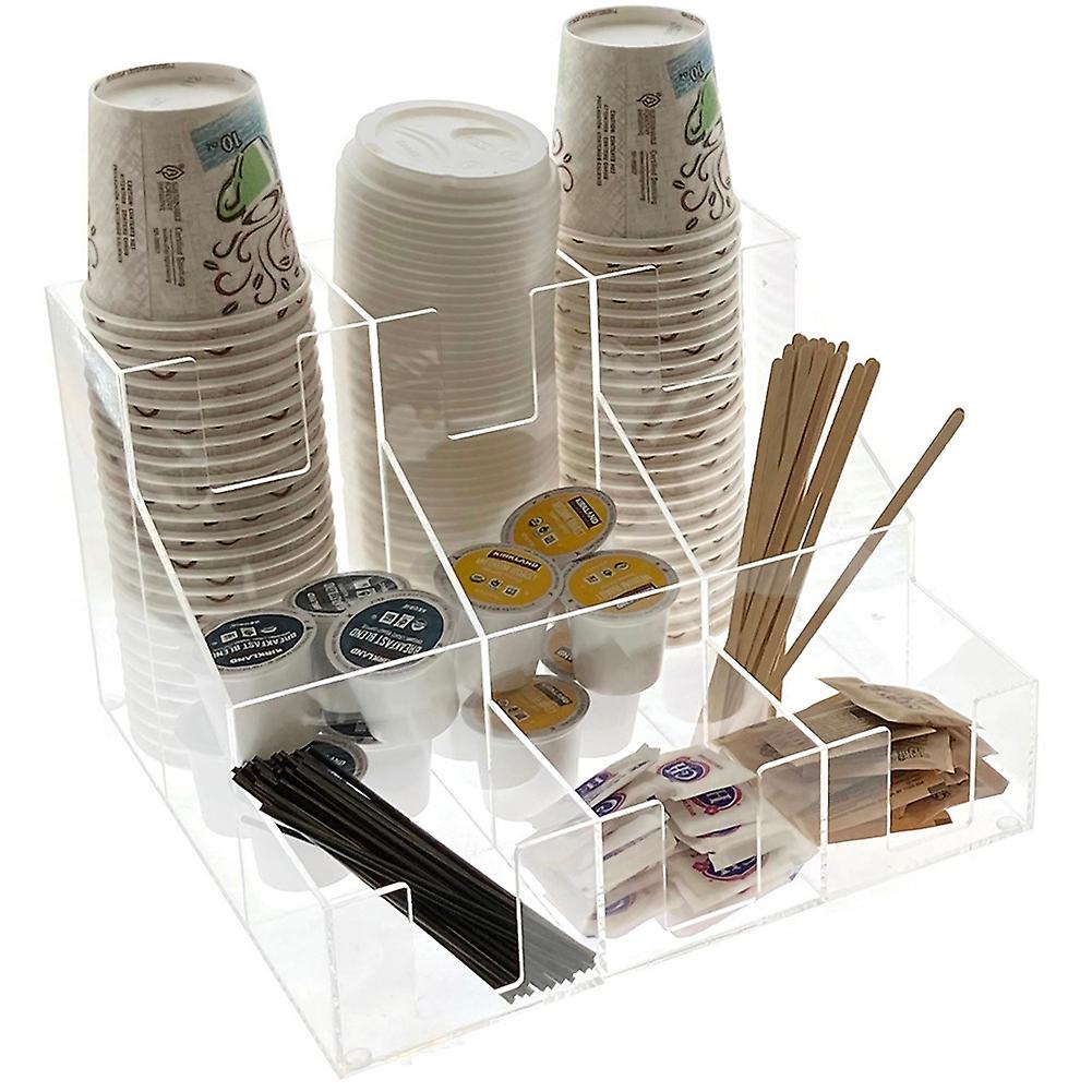 Kaffeebar-Organizer Aus Acryl Mit 5 Fächern – Aufbewahrungs-Halter Für Tassen, Kapseln, Sirup & Barzubehör, Transparent, Für Küchen-Arbeitsplatte