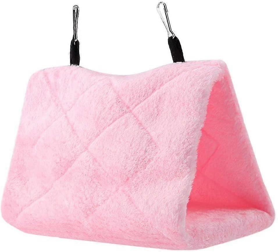 Peony Parrot Hammock Bird Nest Warm Soft Plush Hammock Hanging Cage Tent Winter Warm Bed Pet Toys Cotton, Pink, L: 32 * 19 * 25cm