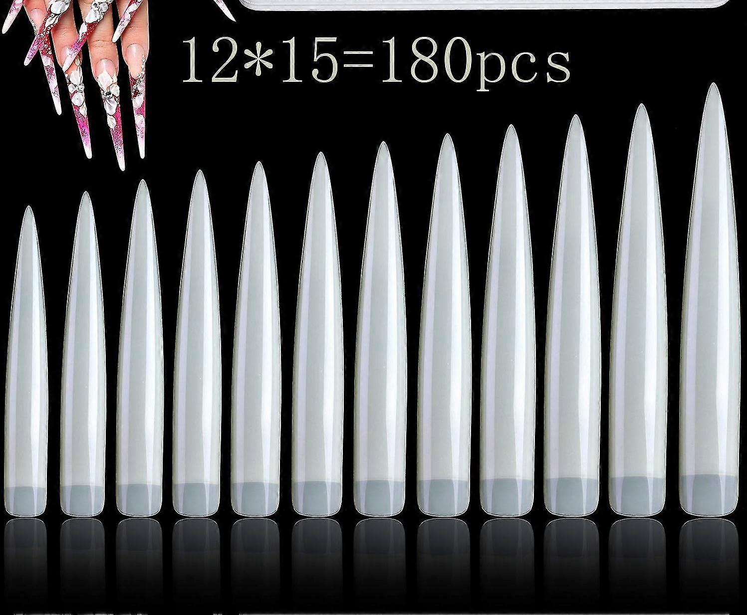 180 Pieces Extra Long Stiletto False Nails 12 Sizes Artificial Nails Tips For Diy Nail Manicure Nail Salon Teaching Practice And Performances