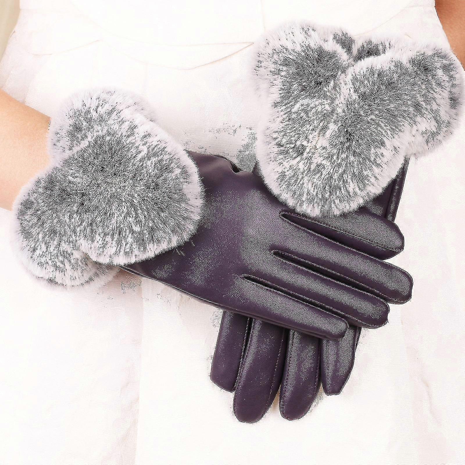 Ladies Fashion Furry Cuir chaud et cachemire Lapin Gants d’équitation en plein air