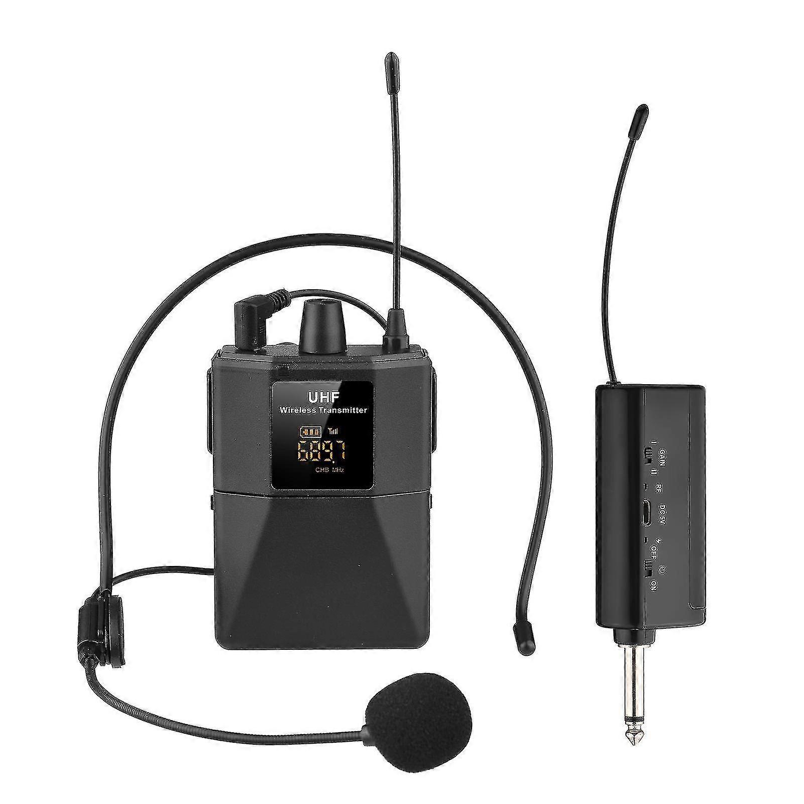 UHF Wireless Microphone Headset with Transmitter and Receiver, LED Digital Display Bodypack -CDSX