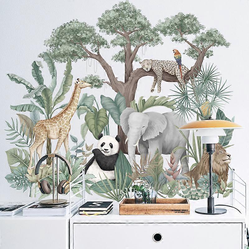 Giant Coconut Book Tree Wall Decals - Removable Jungle Animals Wall Stickers For Kids Room, Nursery, Living Room