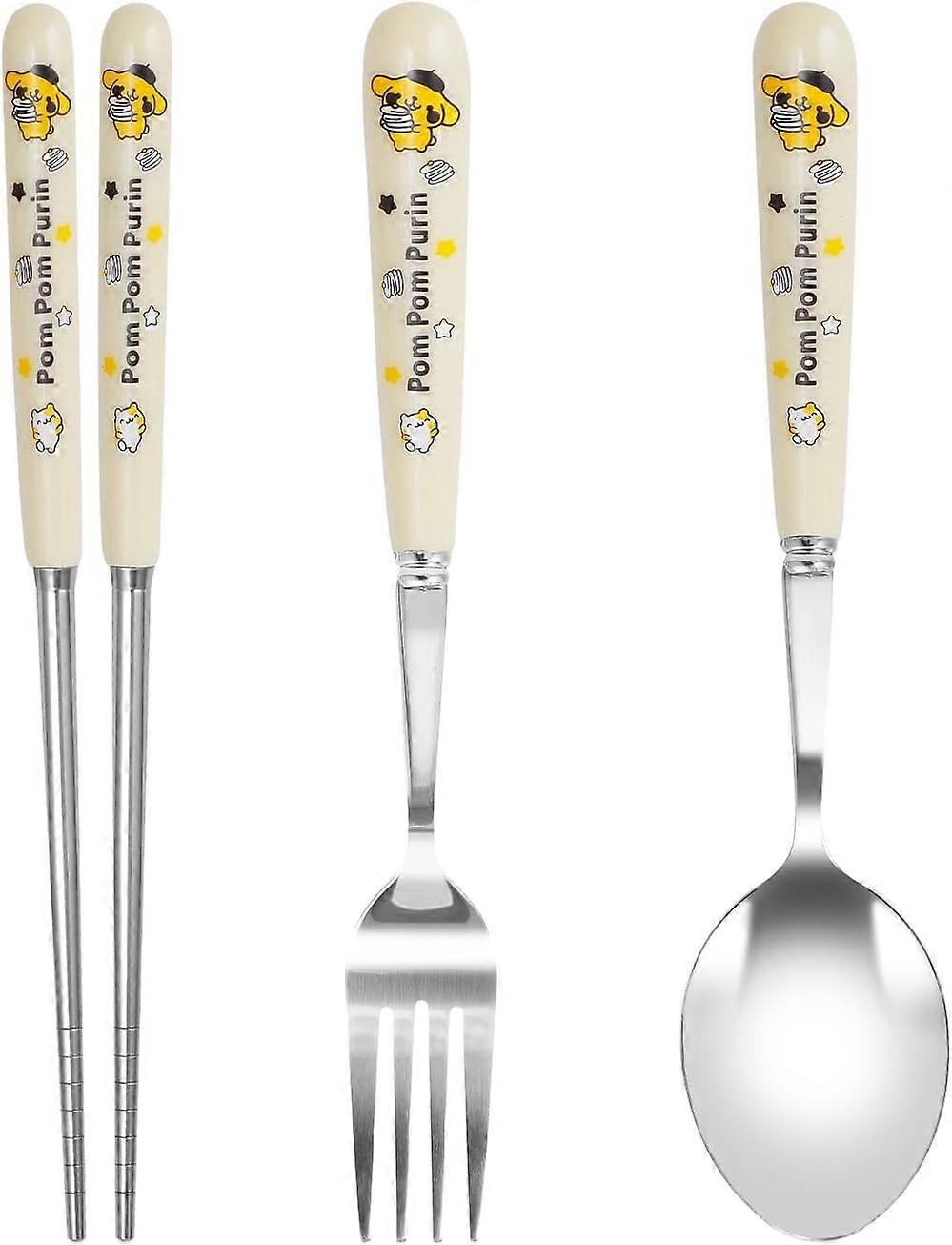 Cartoon Kitty Tableware Travel Set with Stainless Steel Fork, Spoon, Chopstick Portable Camp Reusable Flatware Design with Carrying case-4