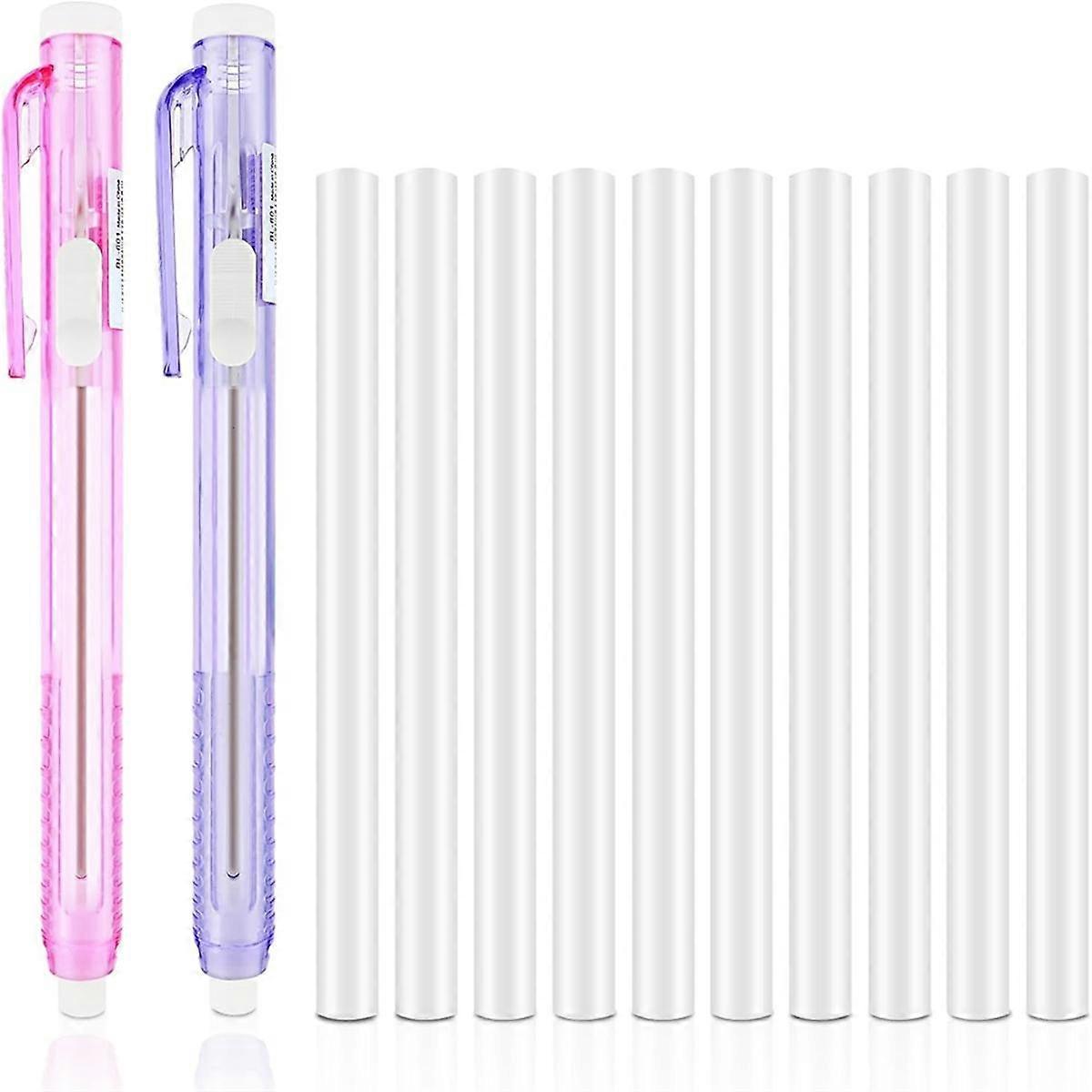 12 Pack Retractable Mechanical Eraser Pens, 2 Pen Erasers with 10 Replacement Eraser Refills for Sc