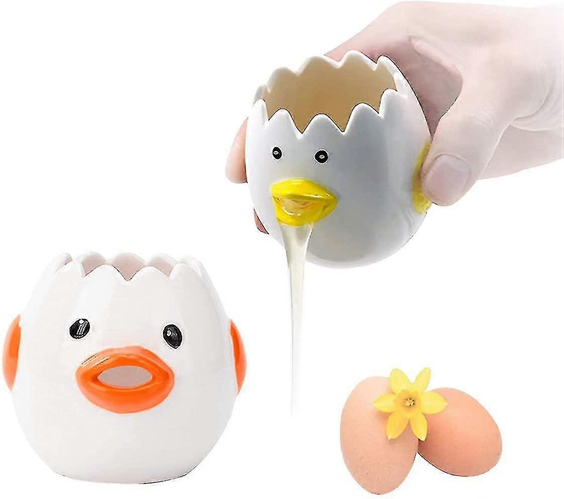 Egg Yolk Separator White, 2pcs Ceramic Cute Cartoon Portable Creative Egg Filter